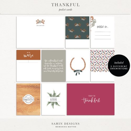 Thankful Printable Digital Scrapbook Pocket Cards - Sahin Designs