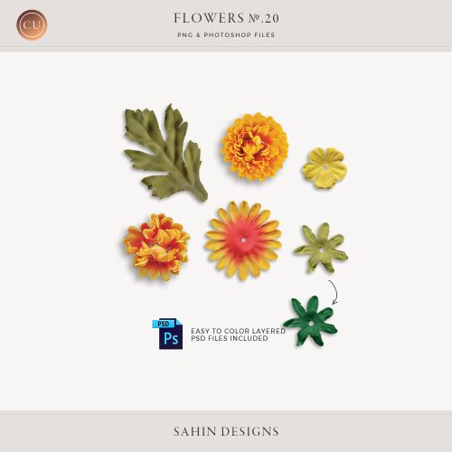 Extracted fabric daisy and leaves - Sahin Designs - CU Digital Scrapbook