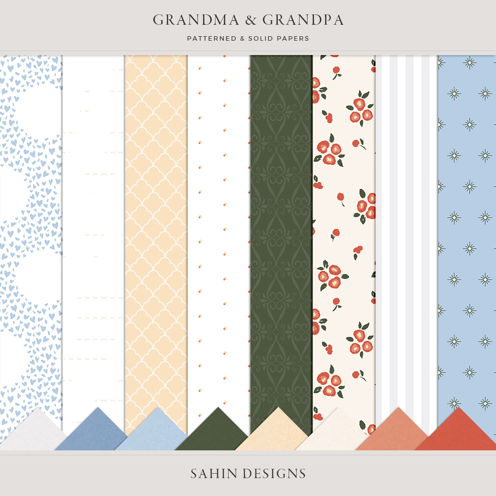 Grandma and Grandpa Digital Scrapbook Papers - Sahin Designs