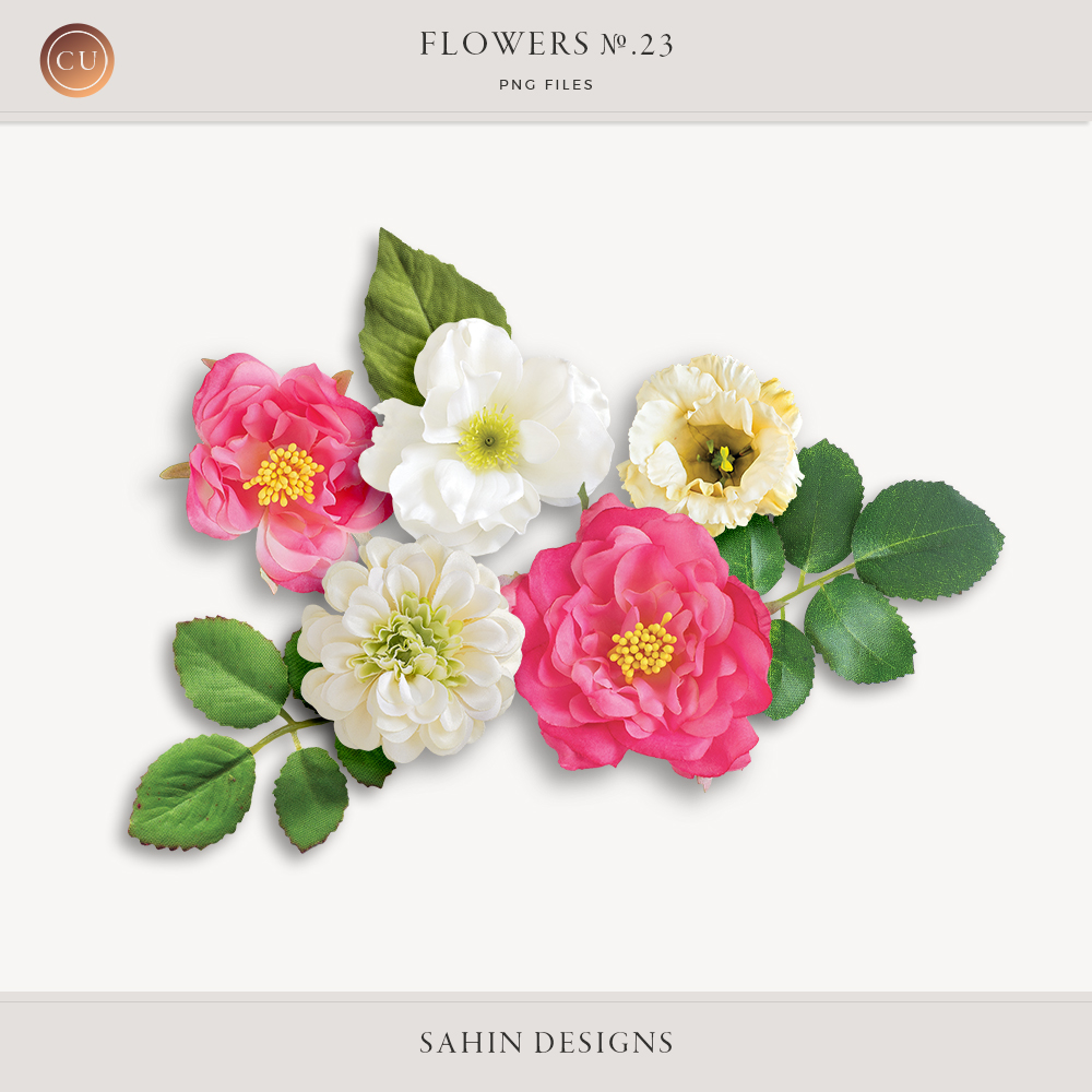 Extracted fabric flowers and leaves - Sahin Designs - CU Digital Scrapbook