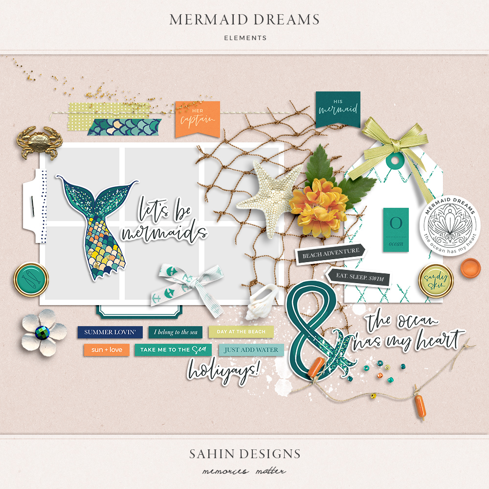 Mermaid Dreams Digital Scrapbook Elements - Sahin Designs