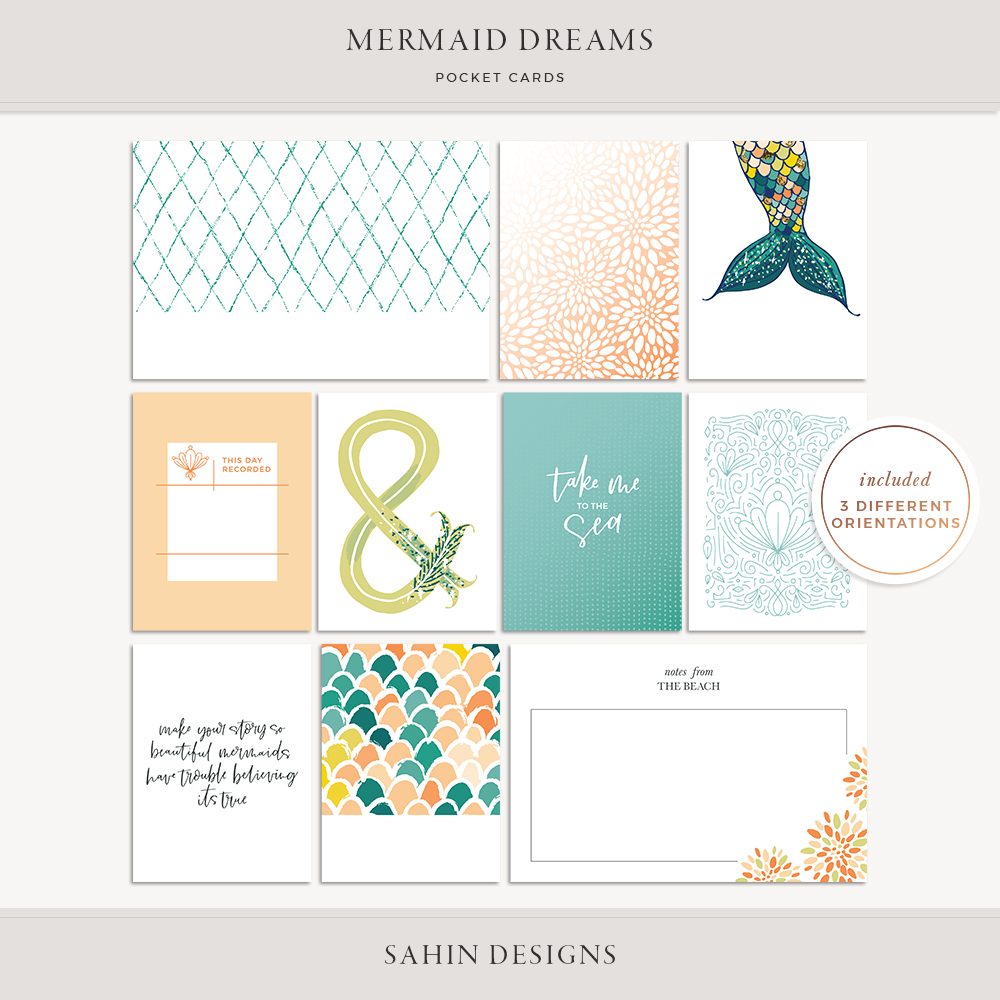 Mermaid Dreams Printable Pocket Cards - Sahin Designs