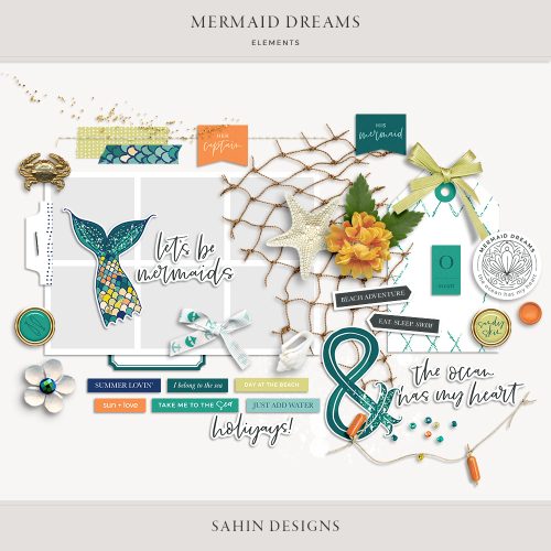 Mermaid Dreams Digital Scrapbook Elements - Sahin Designs