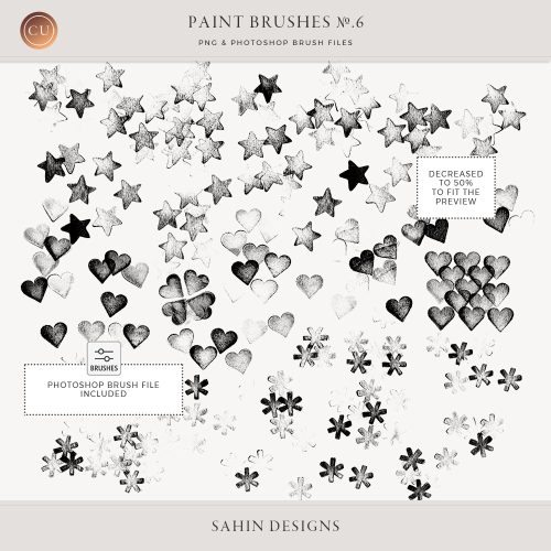 Stamped star and heart Photoshop brushes - Sahin Designs - CU Digital Scrapbook