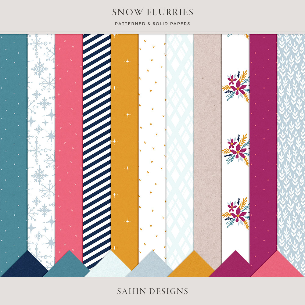 Snow Flurries Digital Scrapbook Papers - Sahin Designs