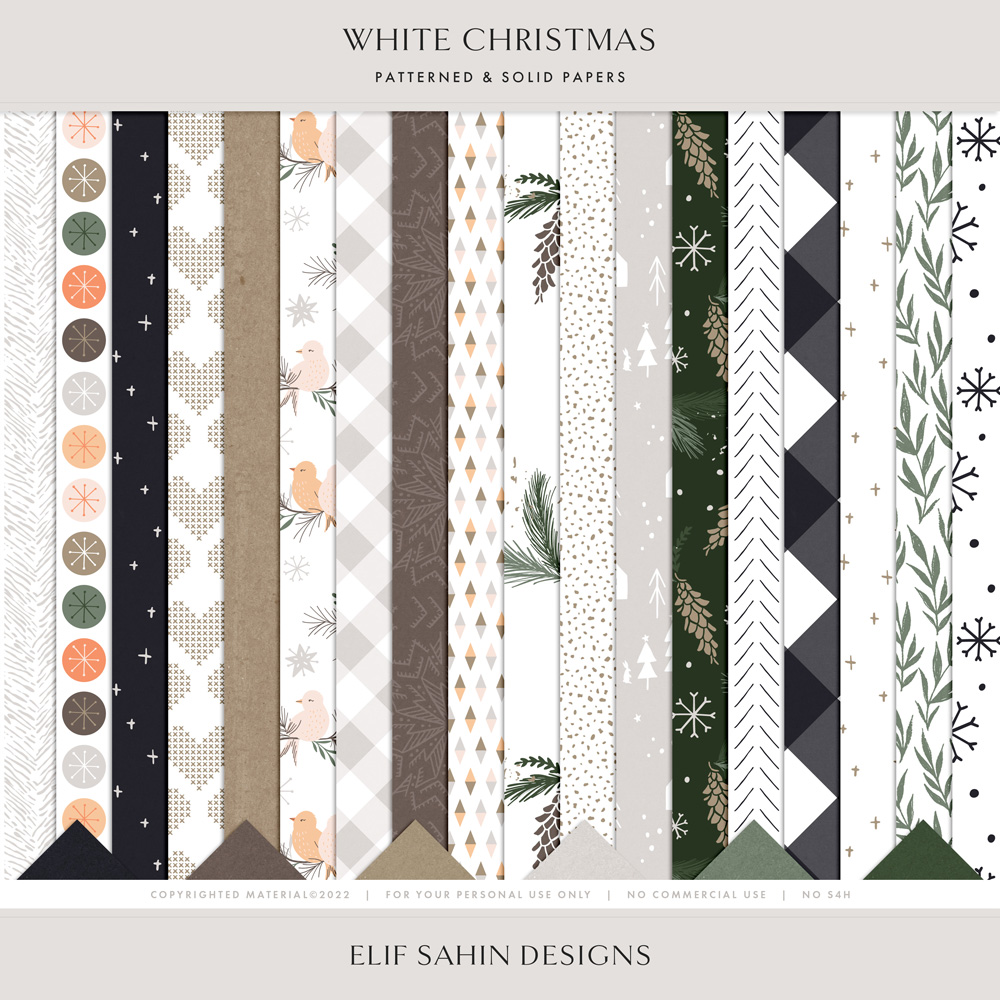 White Christmas Digital Scrapbook Papers - Elif Sahin Designs