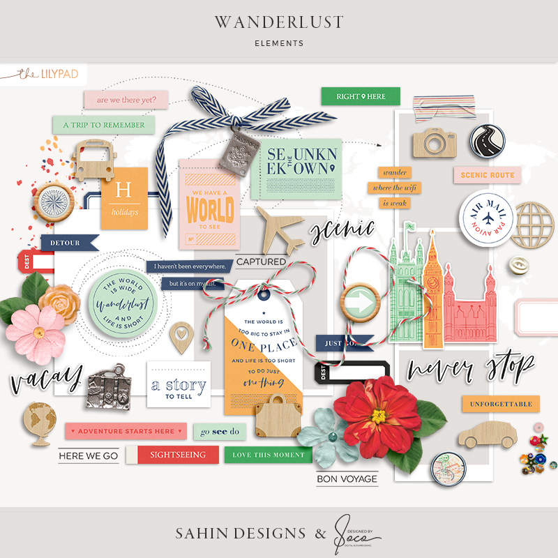 Wanderlust Digital Scrapbook Elements - Sahin Designs - Designed by Soco