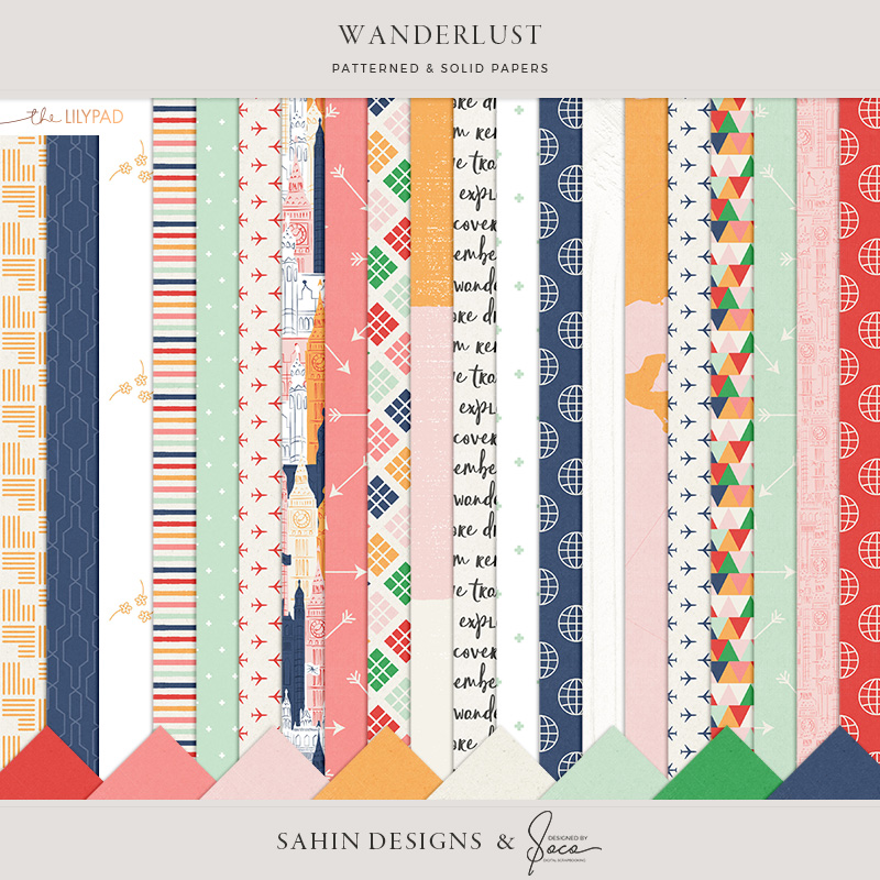 Wanderlust Digital Scrapbook Papers - Sahin Designs - Designed by Soco
