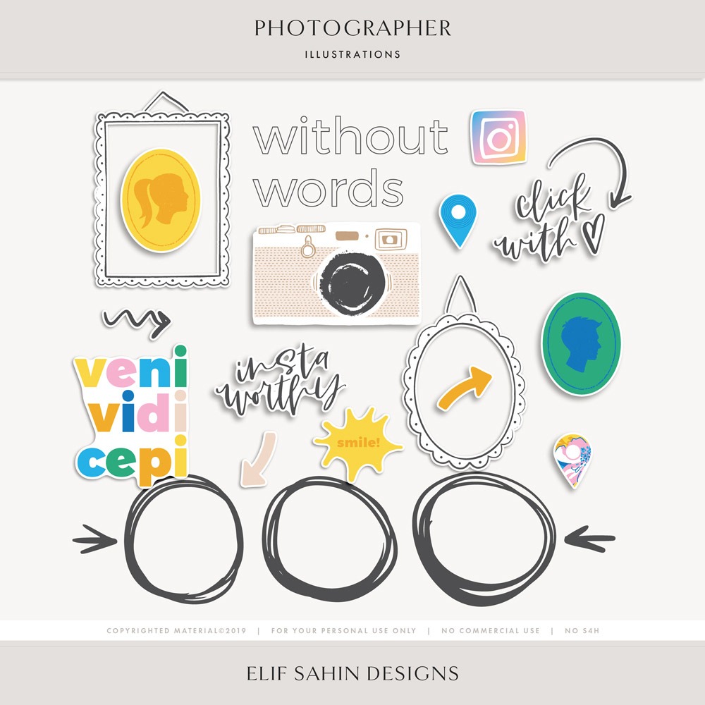 Photographer Digital Scrapbook Illustrations - Elif Sahin Designs