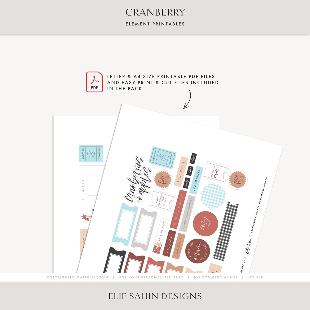 Cranberry Digital Scrapbook Elements - Elif Sahin Designs