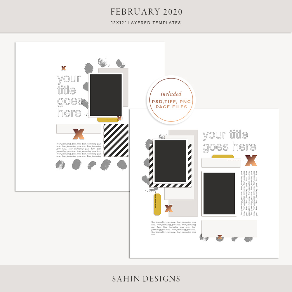 February 2020 Digital Scrapbook Layout Template/Sketch - Sahin Designs