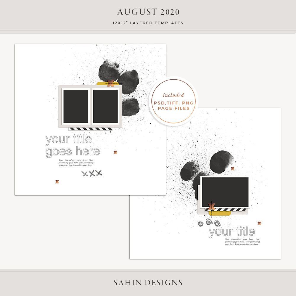 August 2020 Digital Scrapbook Layout Template/Sketch - Sahin Designs