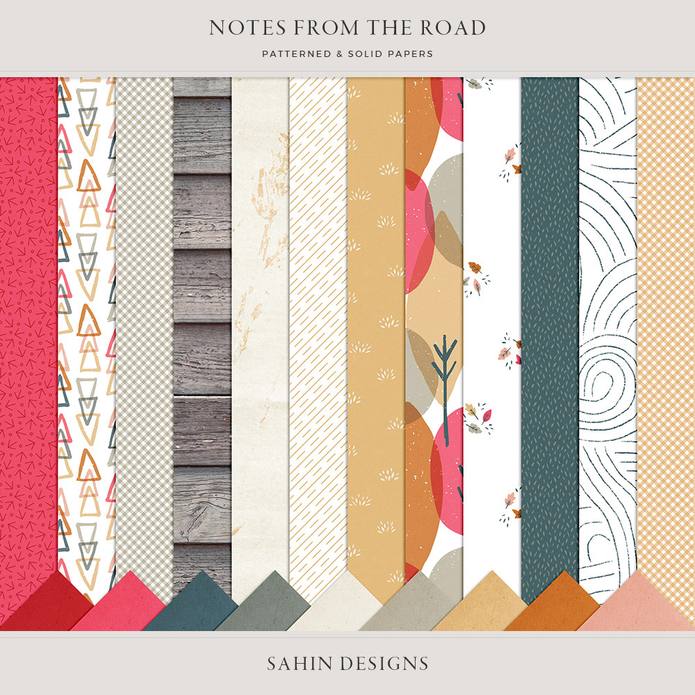 Notes from the Road Digital Scrapbook Papers - Sahin Designs