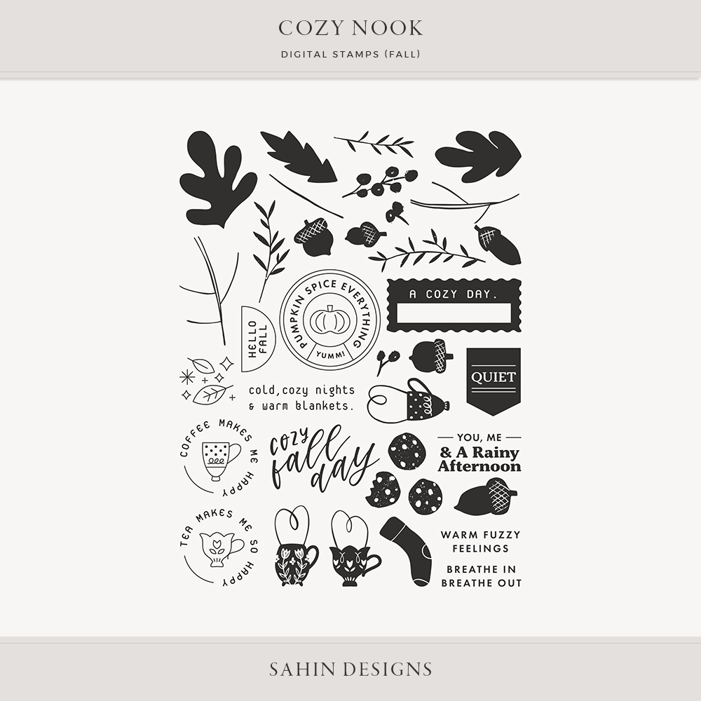 Cozy Nook Fall Digital Scrapbook Stamps - Sahin Designs