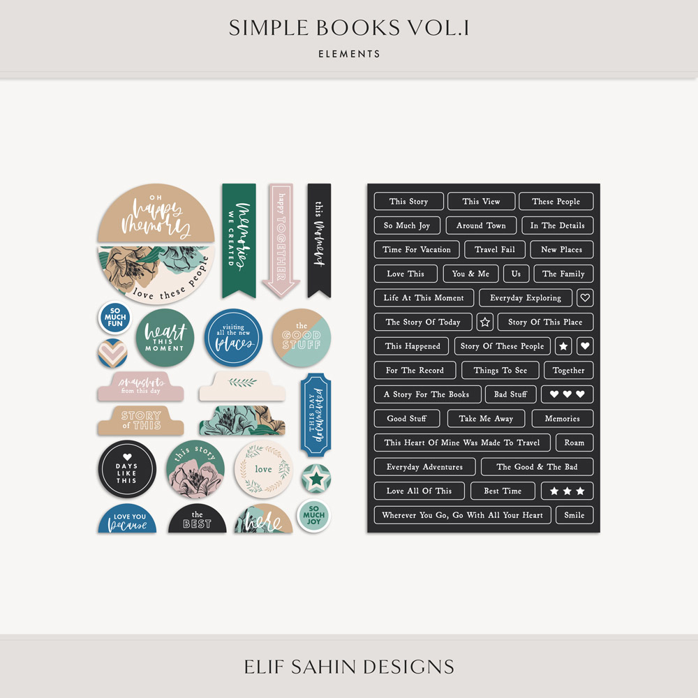 Simple Books Vol.I - Digital Scrapbook Elements - Sahin Designs
