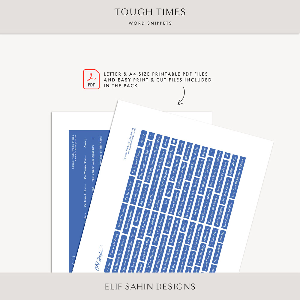 Tough Times Digital Scrapbook Word Snippets - Sahin Designs