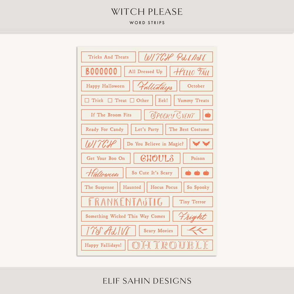 Witch Please Digital Scrapbook Word Strips - Sahin Designs