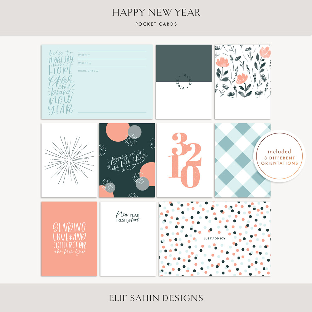 Happy New Year Printable Pocket Cards - Sahin Designs