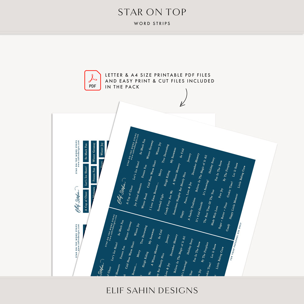 Star On Top Digital Scrapbook Word Strips - Sahin Designs
