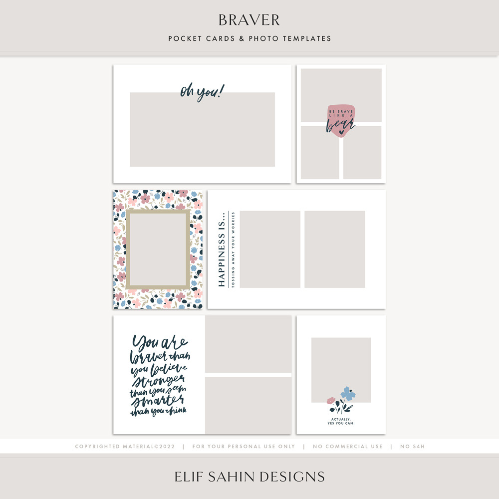 Braver Printable Pocket Cards & Photo Templates - Sahin Designs