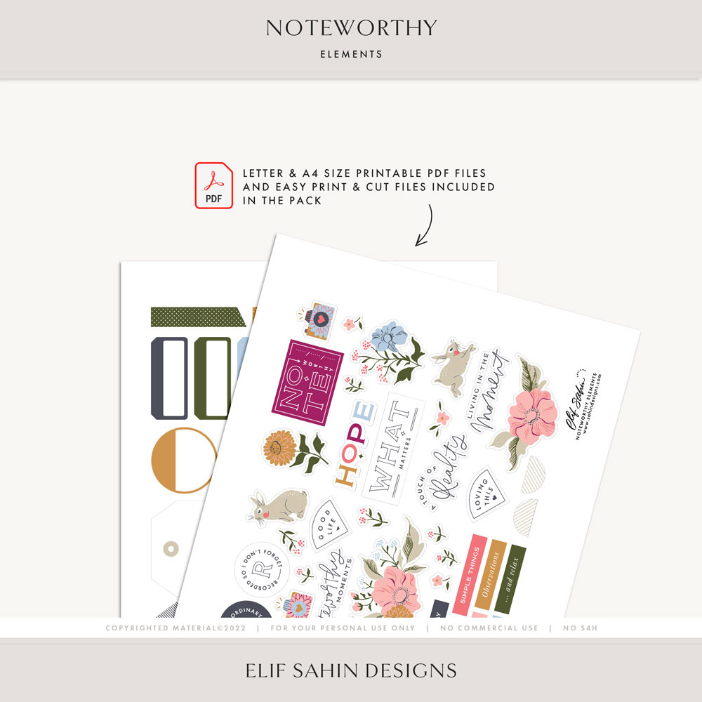 Noteworthy Digital Scrapbook Elements - Sahin Designs