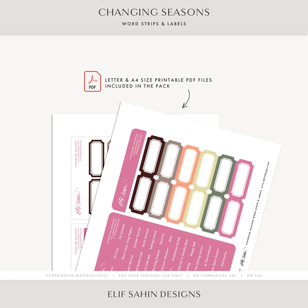 Changing Seasons Digital Scrapbook Word Strips - Elif Sahin Designs