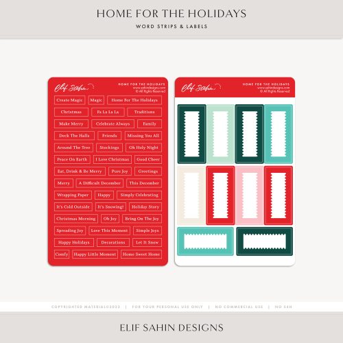 Home for the Holidays Printable Digital Scrapbook Word Snippets & Labels - Elif Sahin Designs