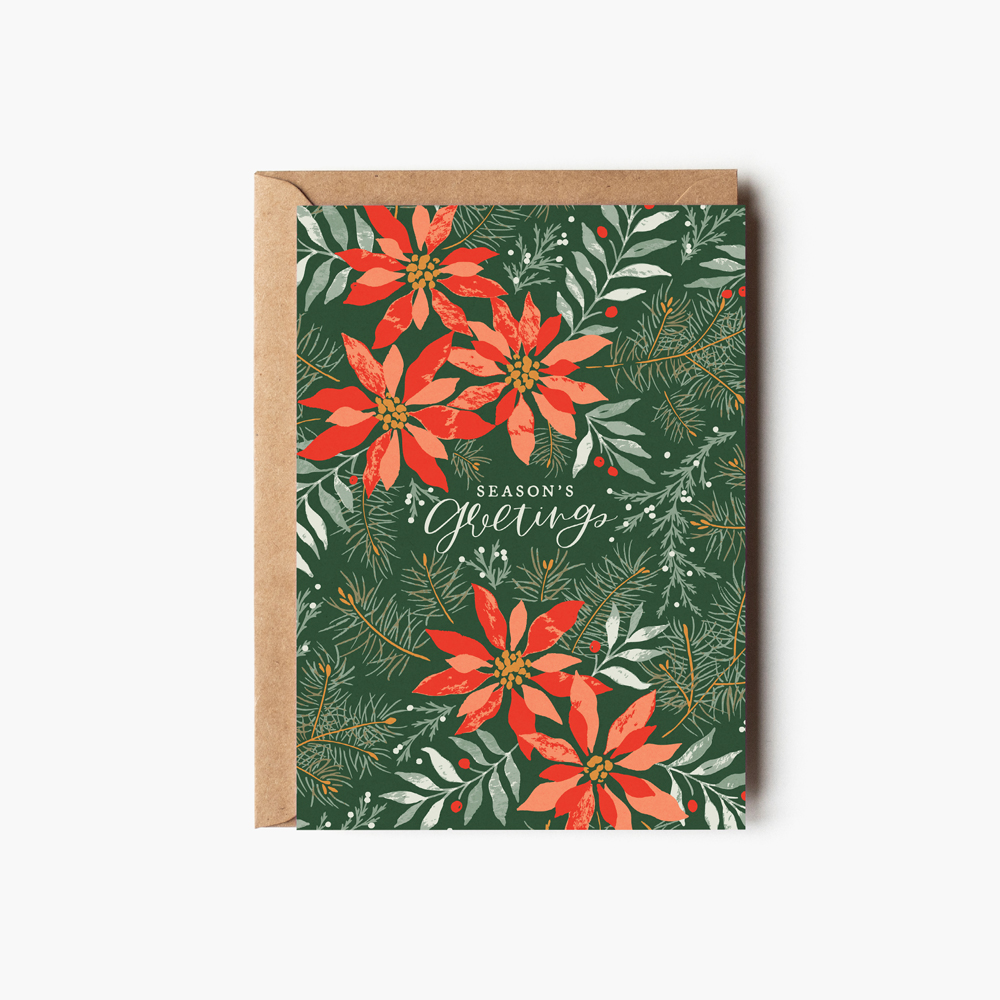 Poinsettia Greeting Card | Elif Sahin Designs | Christmas Greeting Card