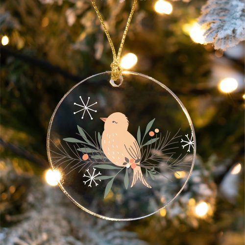 Winter Bird Customizable Glass Ornament | Elif Sahin Designs | Christmas Tree Ornament