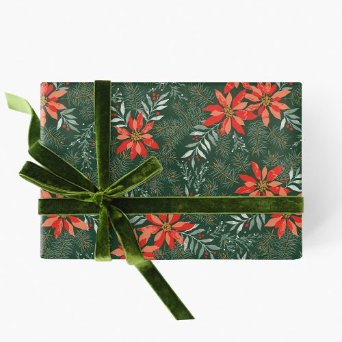 Poinsettia Wrapping Paper | Elif Sahin Designs | Christmas Wrapping Roll