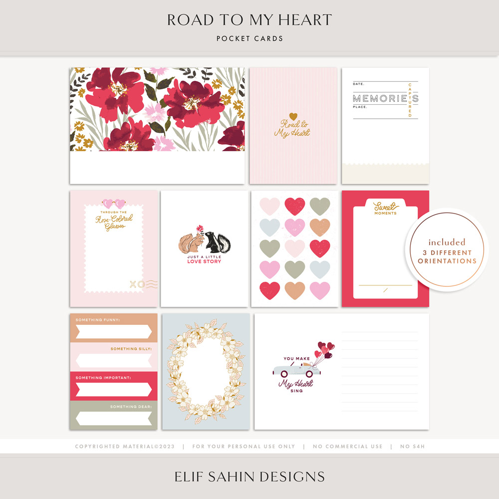 Road to My Heart Digital Scrapbook Cards - Elif Sahin Designs