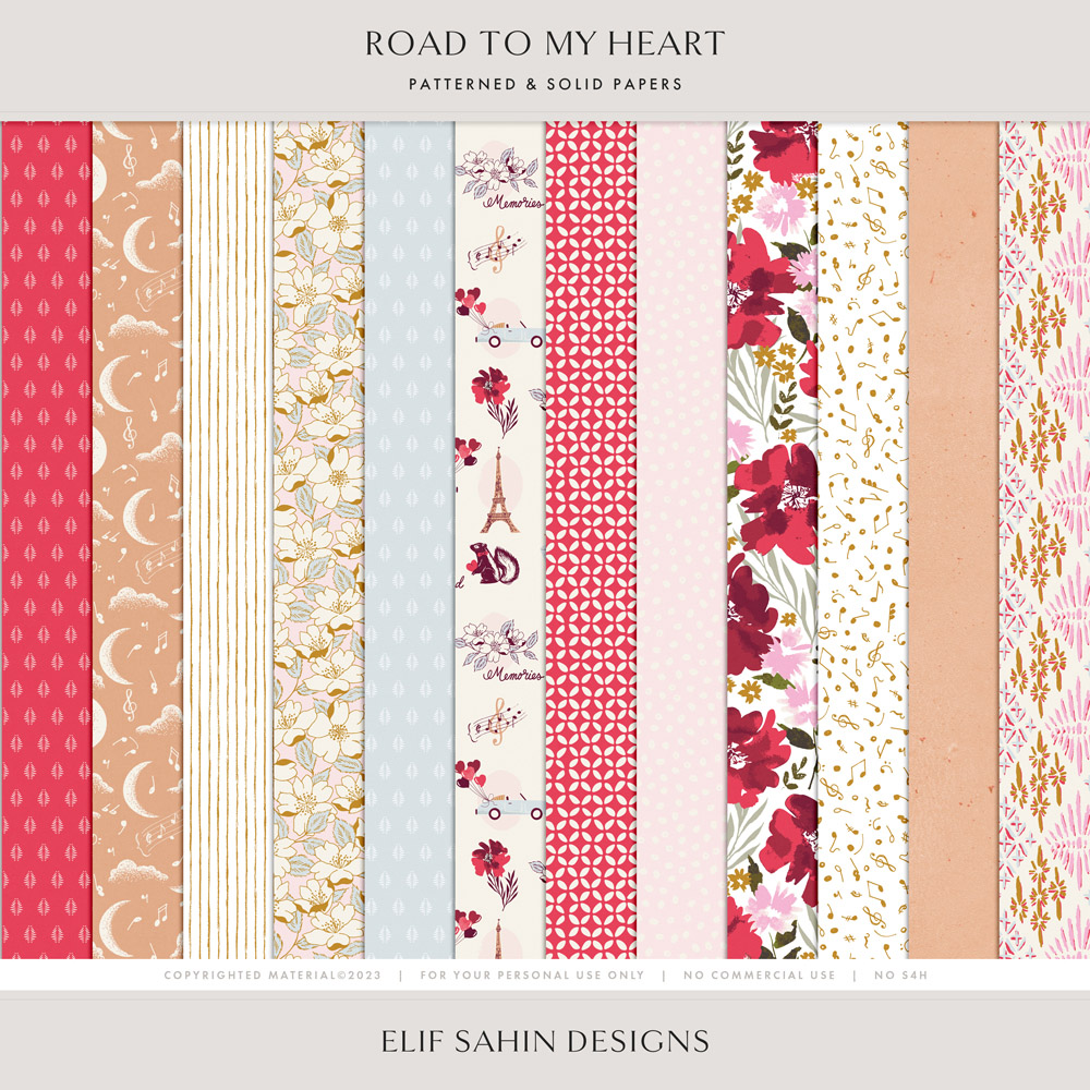 Road to My Heart Digital Scrapbook Papers - Elif Sahin Designs