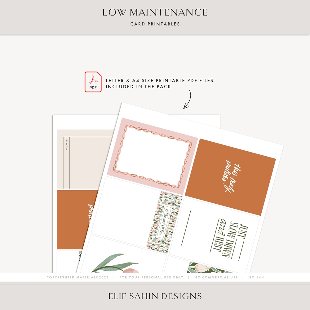 Low Maintenance Printable Pocket Cards - Elif Sahin Designs